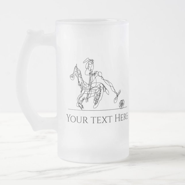 Modern Polo Player Horse  Frosted Glass Beer Mug (Left)