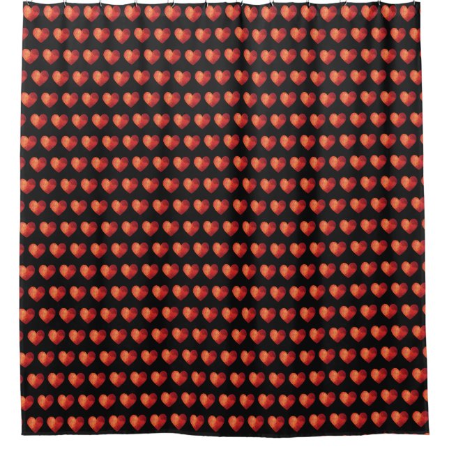 Modern polygonal crystal red heart  shower curtain (Front)