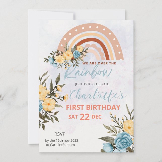 Modern Pompas Grass Retro Rainbow Boho Birthday Invitation (Front)