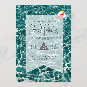 Modern Pool Party   Birthday Invitation