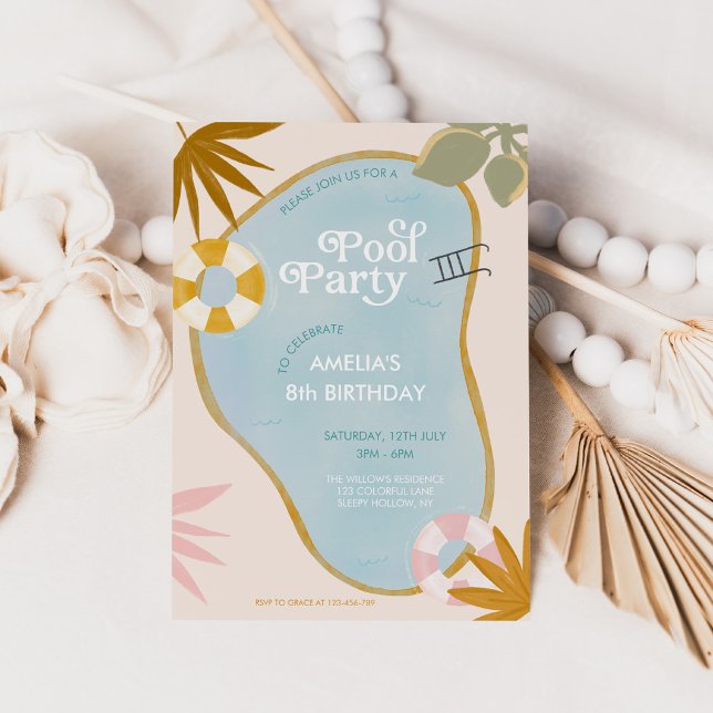 Modern Pool Party Palm Springs Birthday Invitation (Creator Uploaded)