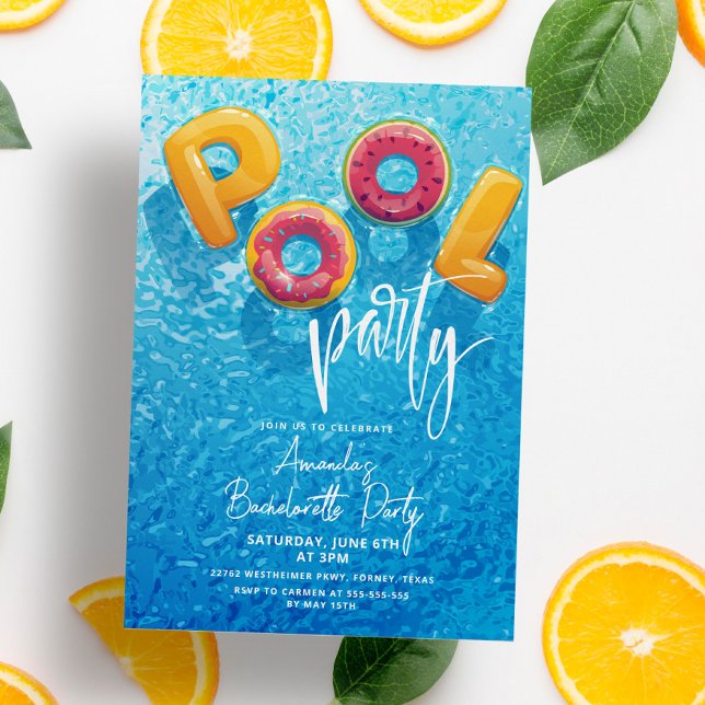 Modern Pool Party Pink Bachelorette Party Invitation (Creator Uploaded)