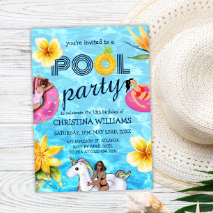 Modern Pool Party Summer Girl Birthday Invitation