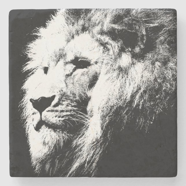 Modern Pop Art Black & White Lion Head Template Stone Coaster (Front)