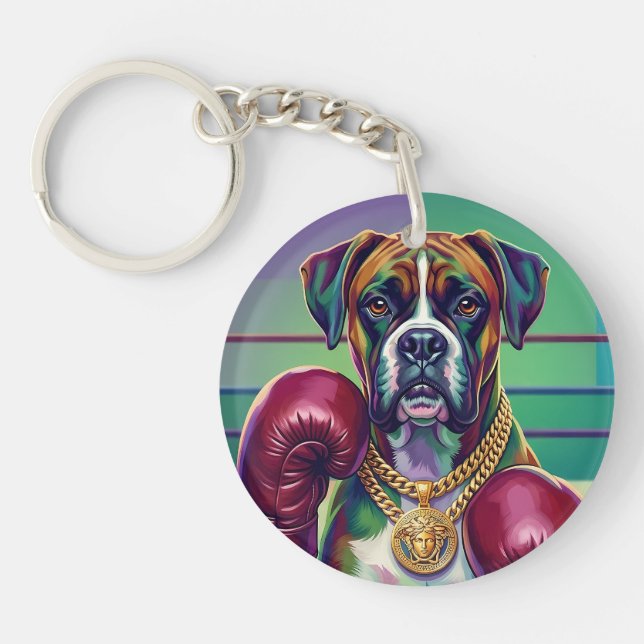 Modern Pop Art Boxer Dog Boxing Athlete 360° Key Ring (Front)