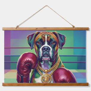 Modern Pop Art Boxer Dog Boxing Athlete Hanging Tapestry