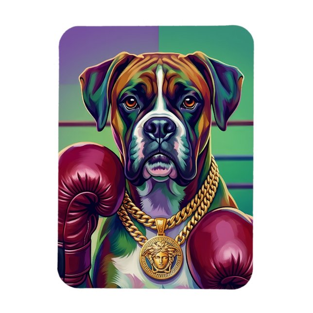 Modern Pop Art Boxer Dog Boxing Athlete Magnet (Vertical)