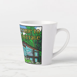 Modern Pop Art Forest Cabin Mid-Century Comic Latte Mug
