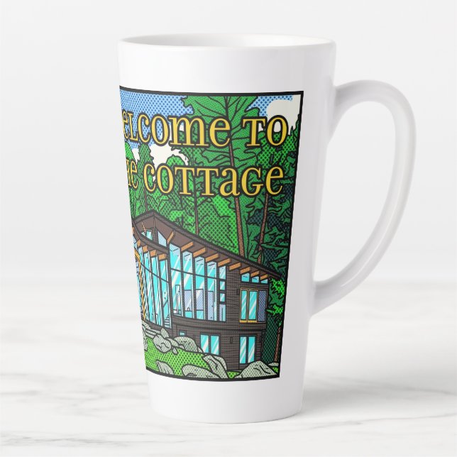 Modern Pop Art Forest Cabin Mid-Century Comic Latte Mug (Right)