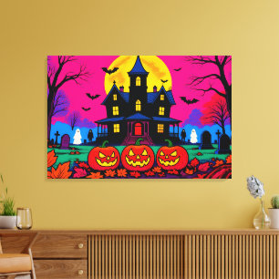 Modern Pop Art Halloween Graveyard Canvas Print