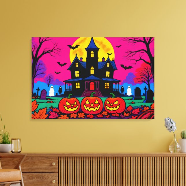 Modern Pop Art Halloween Graveyard Canvas Print (Insitu(LivingRoom))