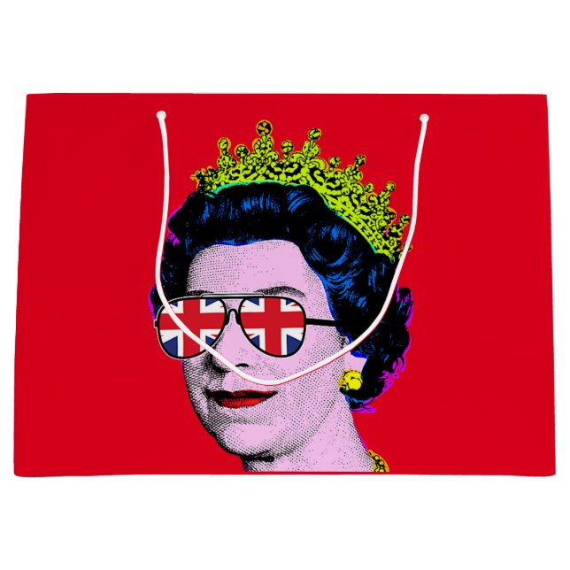 Modern Pop art HM Queen in union jack glasses  Large Gift Bag (Front)