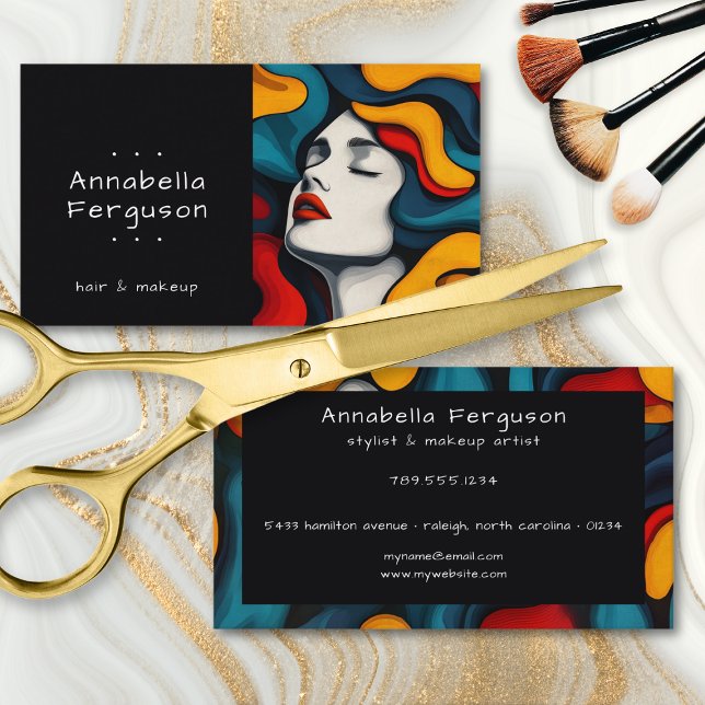 Modern Pop Art Retro Colorful Hair Makeup Business Card (Modern Pop Art Retro Colorful Hair Makeup Business Card)