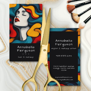 Modern Pop Art Retro Colorful Hair Makeup Business Card