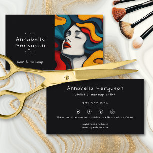Modern Pop Art Retro Colorful Hair Makeup Business Card