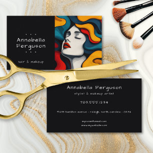 Modern Pop Art Retro Colorful Hair Makeup Business Card