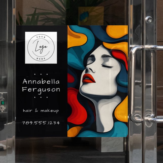 Modern Pop Art Retro Colorful Hair Makeup Logo (Modern Pop Art Retro Colorful Hair Makeup Window Cling)