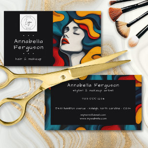 Modern Pop Art Retro Colorful Hair Makeup Logo Business Card