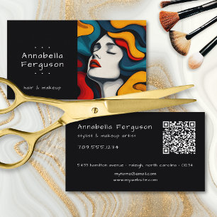 Modern Pop Art Retro Colorful Hair Makeup QR Code Business Card