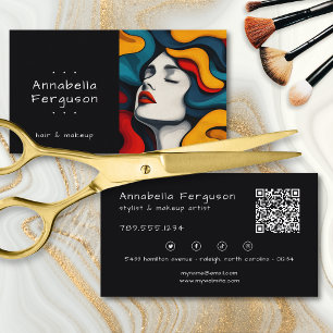 Modern Pop Art Retro Colorful Hair Makeup QR Code Business Card