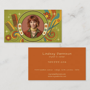 Modern Pop Art Retro Seventies Hair Photo Business Card