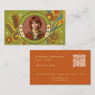 Modern Pop Art Retro Seventies Hair Photo QR Business Card
