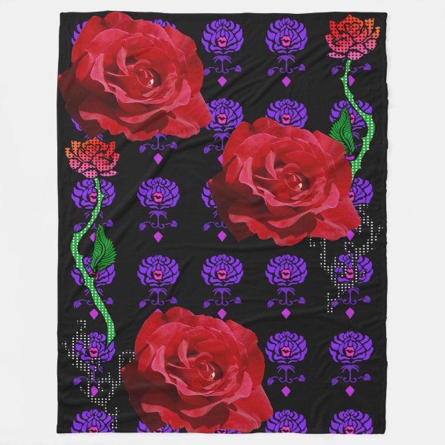 Modern Pop Art Rose Kiss Print Floral Fleece Blanket (Front)