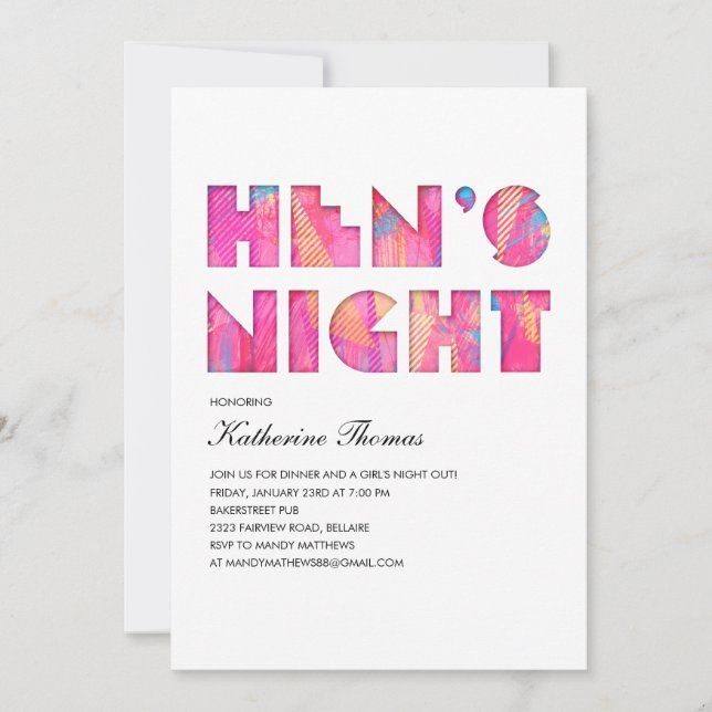 Modern Pop Hen's Night Invitations (Front)