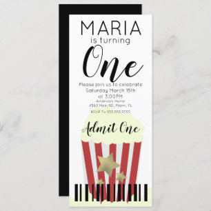 Modern Popcorn Movies  Ticket Style Party  Invitat Invitation