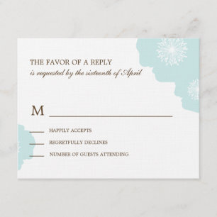 Modern Poppies Wedding RSVP Card - Aqua Blue