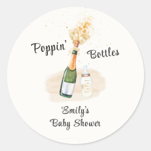 Modern Poppin Bottles Champagne Baby Shower Classic Round Sticker
