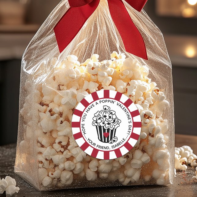 Modern Poppin' Valentine's Day Classic Round Sticker (Modern Poppin' Valentine's Day Classic Round Sticker For Kids)