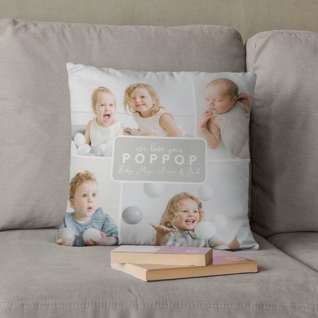 Modern Poppop 4 Photo Gray Cushion (Creator Uploaded)