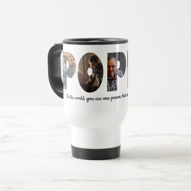 Modern POPPY 5 Photo Collage Quote Father's Day Travel Mug (Front Left)
