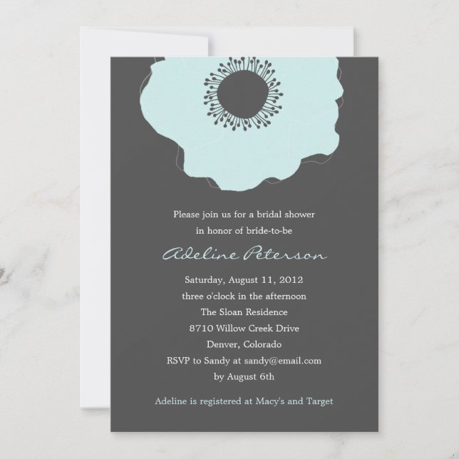 Modern Poppy Bridal Shower Invitations (Soft Blue) (Front)