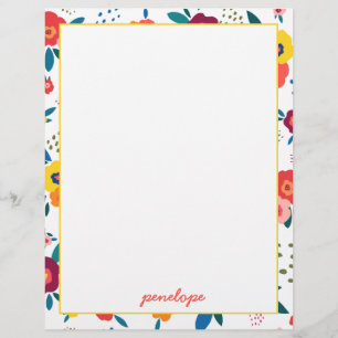 Modern Poppy Floral Pattern Coral Script Name Custom Letterhead