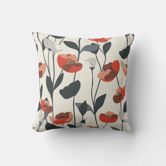 Modern Poppy Floral Stylish Home Decor Cushion (Front)