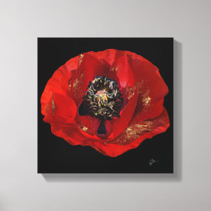 Modern Poppy Glitter Floral Elegant Red and Black Canvas Print