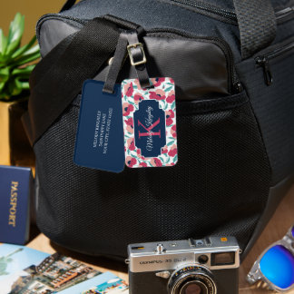 Modern Poppy Pattern With Pink Monogram Luggage Tag