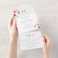 Modern Poppy Red Flowers Monogram Wedding