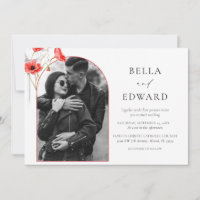 Modern Poppy Red Watercolor Flowers Wedding
