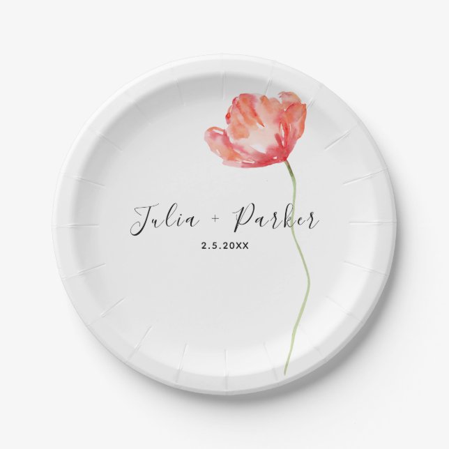 Modern Poppy Red Wedding Paper Plate (Front)