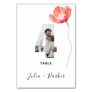 Modern Poppy Red Wedding Table Number 4