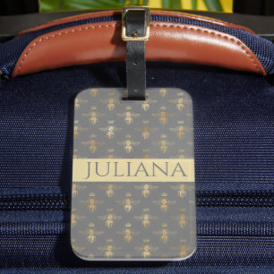 Modern Poppy Seed Grey and Gold Queen Bee  Luggage Tag