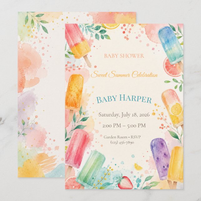 Modern Popsicle Baby Shower  | Colour Splash  Invitation (Front/Back)