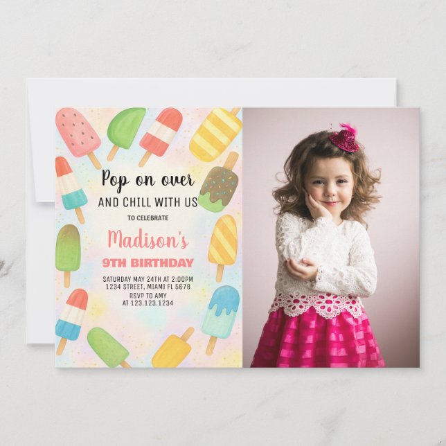 Modern Popsicle Birthday Invitation (Front)
