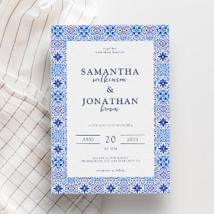 Modern Portuguese Tile Coastal Wedding Invitation