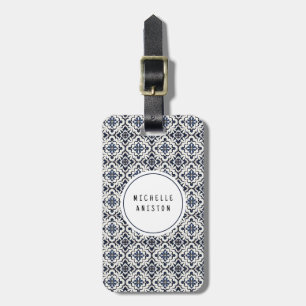 Modern Portuguese Tiles Azulejos Navy and White Luggage Tag