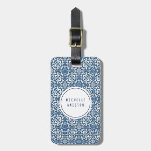 Modern Portuguese Tiles Azulejos Navy and White    Luggage Tag