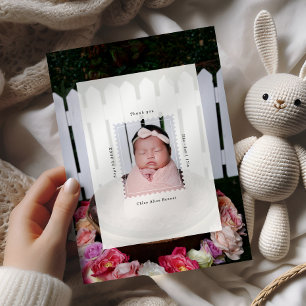 Modern Postage Stamp Photo Birth Baby Thank You Card